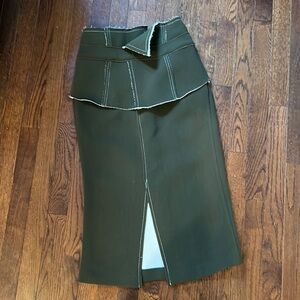 NWT INA[i:na] High‎ Waisted Peplum Front Slit Olive Green MIDI Skirt Sz S